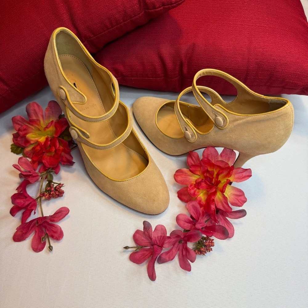 J. Crew Beige Suede Mary Jane Heels 7.5
